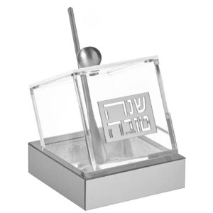 Picture of Lucite Honey Dish with Spoon Tilt Design Silver 4"